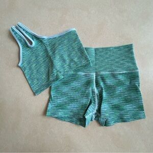 OFFLINE By Aerie Seamless One Shoulder Longline Sports Bra Bike Short Set XS S